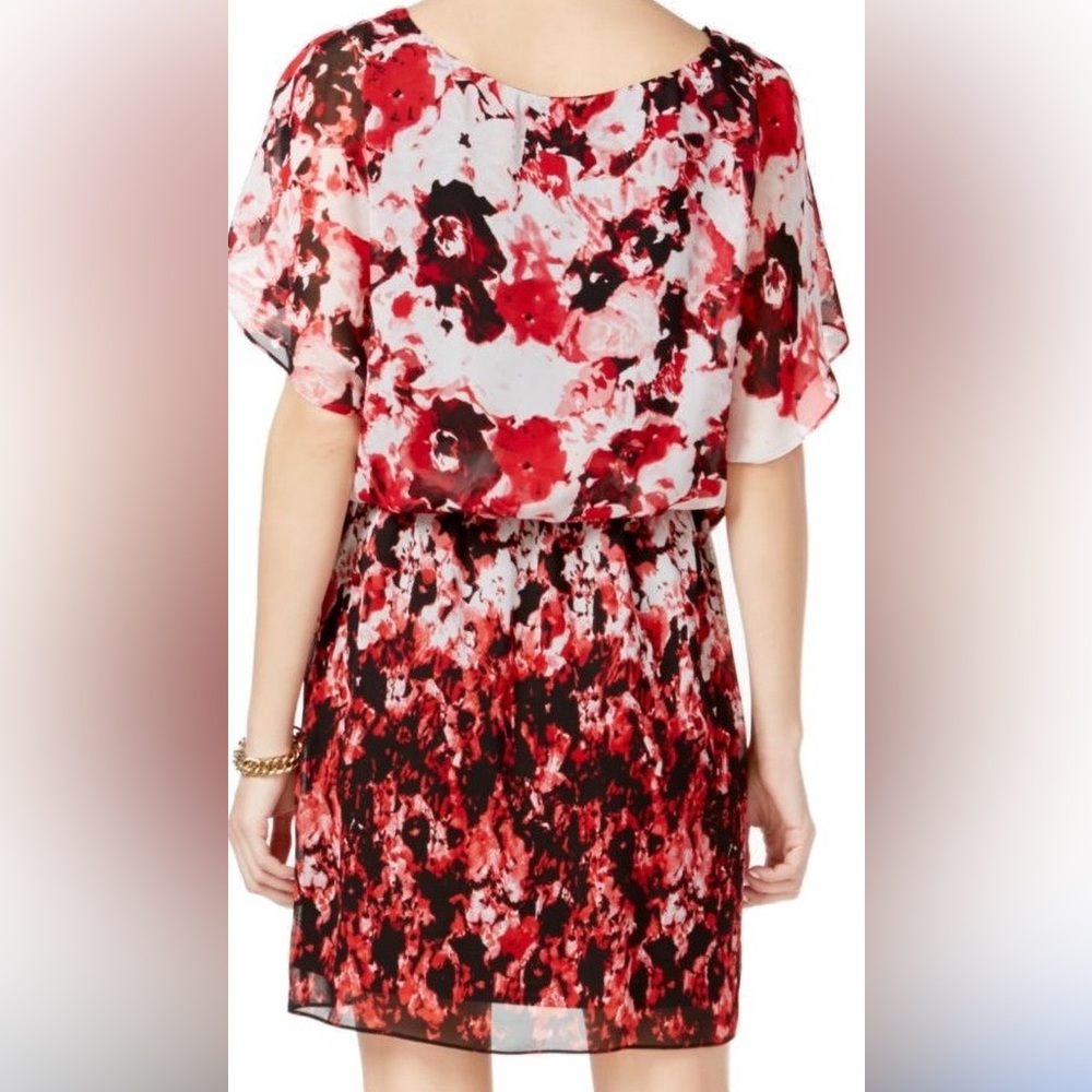 SLNY Red and Black Floral Midi Dress